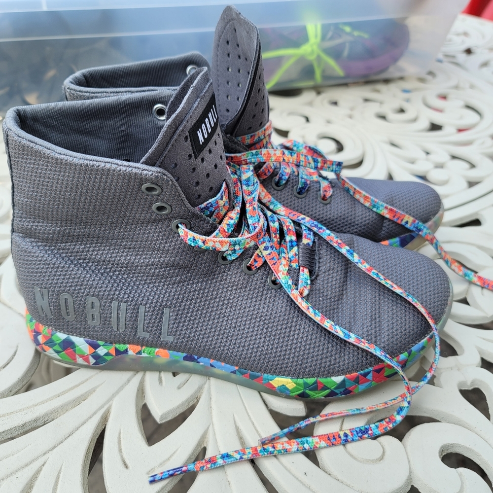 NOBULL Gray High-Top Shoes with Colorful Details
